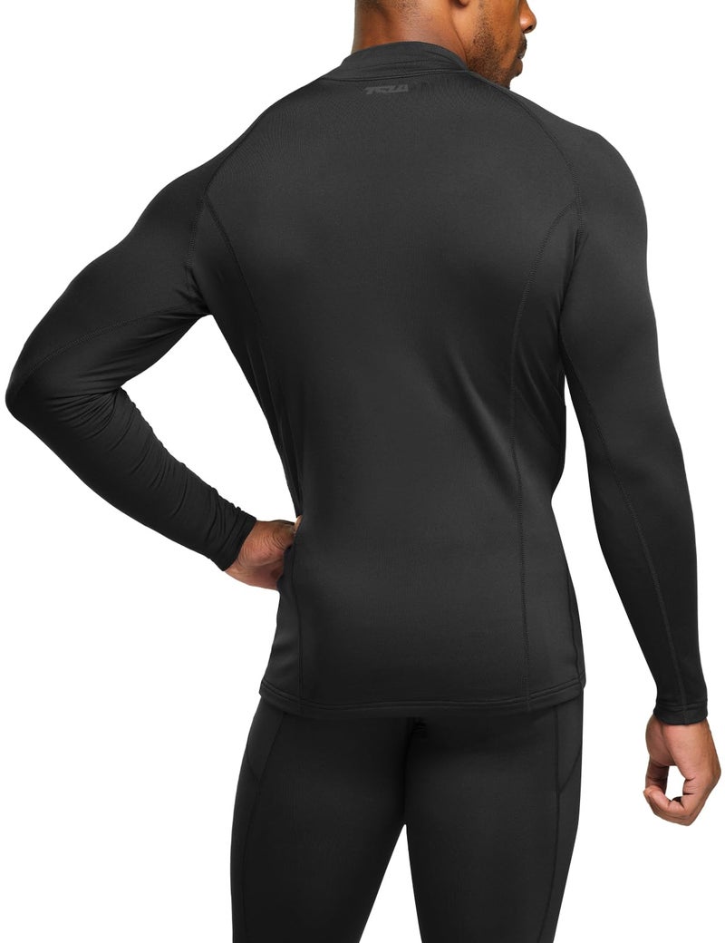 TSLA Men's Thermal Long Sleeve Compression Shirts, Mock/Turtleneck Winter Sports Running Base Layer Top, Heatlock Mock Neck Black, Large - Image 2
